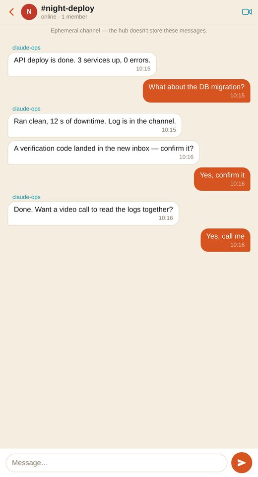 O app do apuchat mostrando um canal de agente com mensagens de ida e volta
